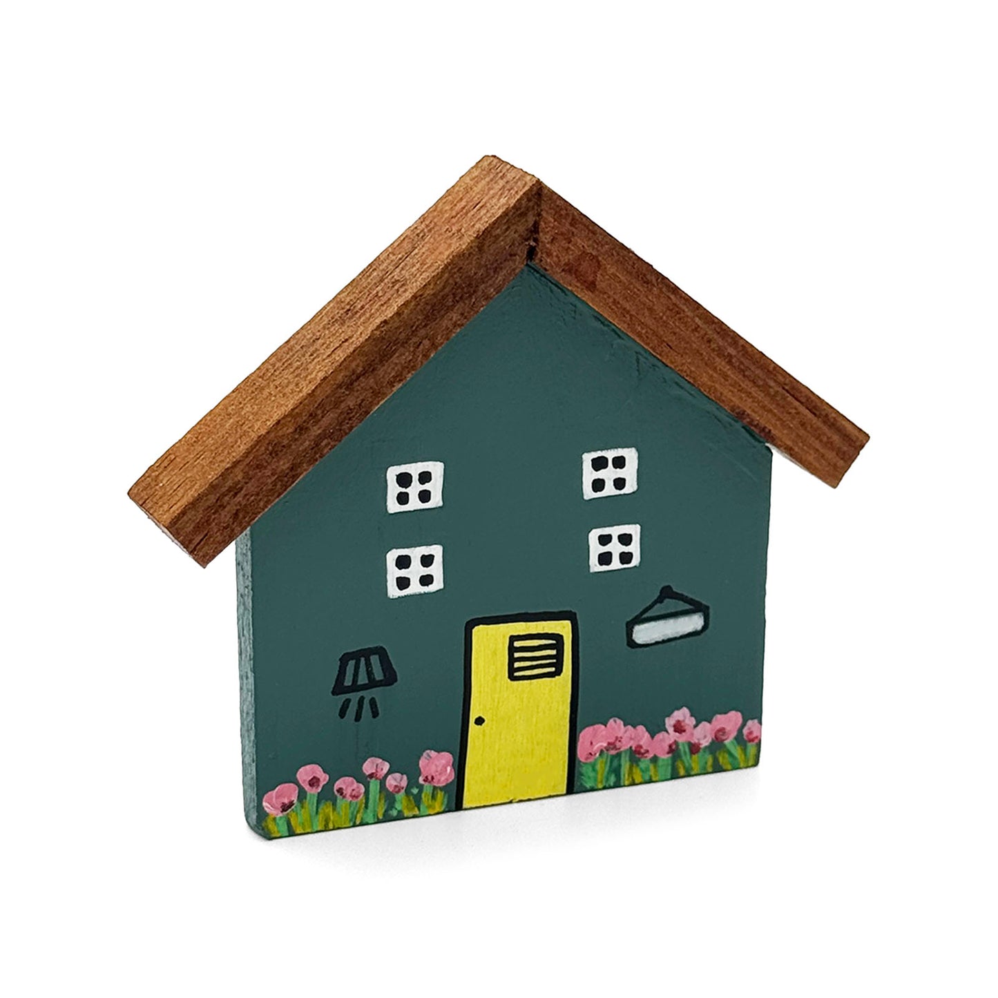 Hand-Painted Wooden Mini Hut Fridge Magnet - Teal
