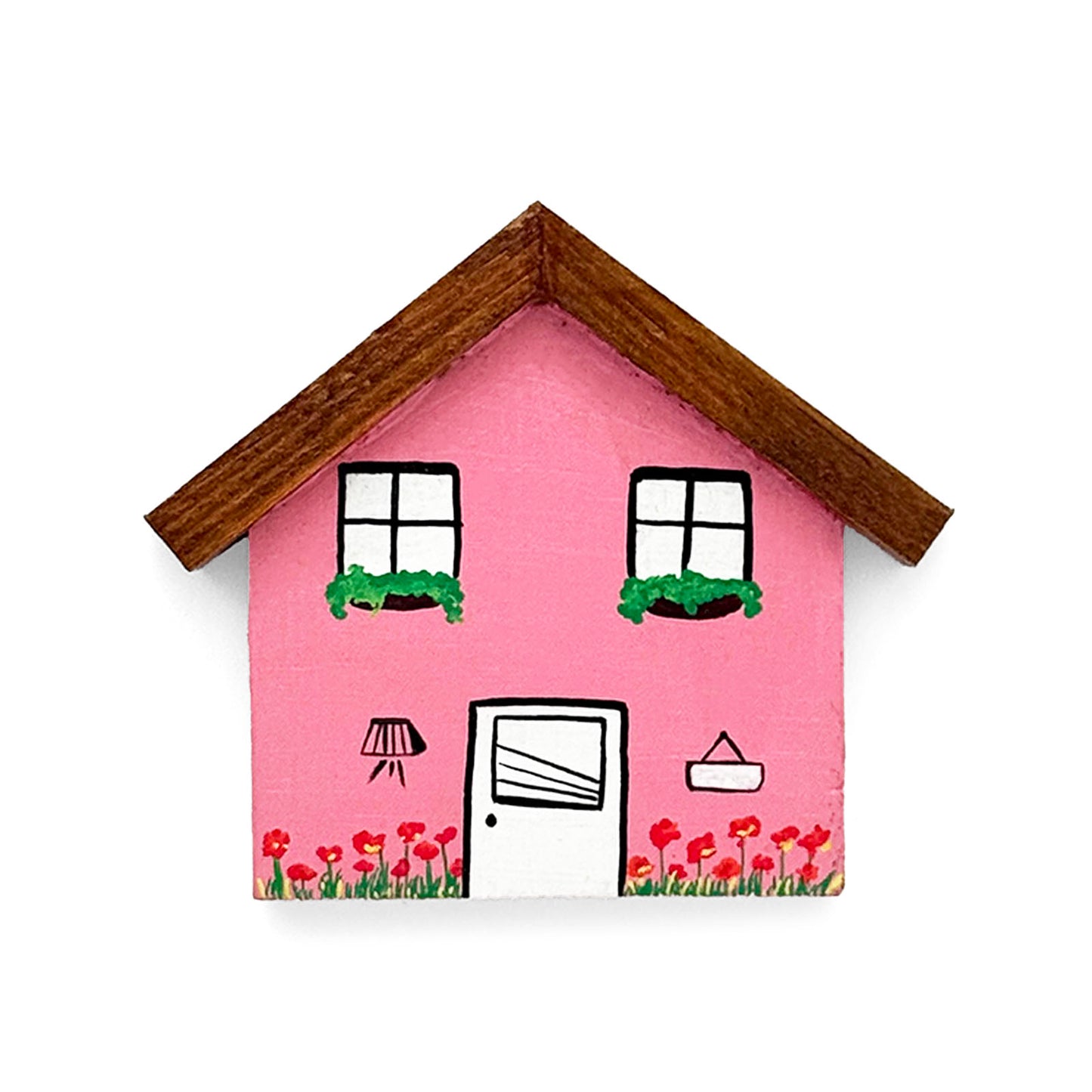 Hand-Painted Wooden Mini Hut Fridge Magnet - Pink