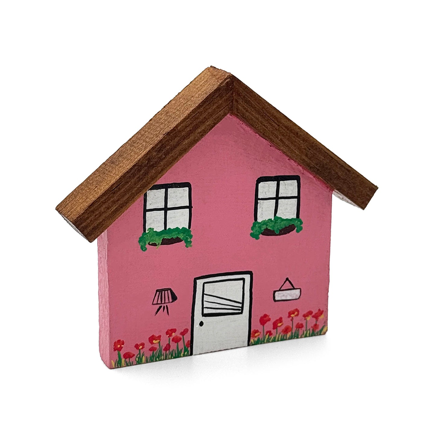 Hand-Painted Wooden Mini Hut Fridge Magnet - Pink