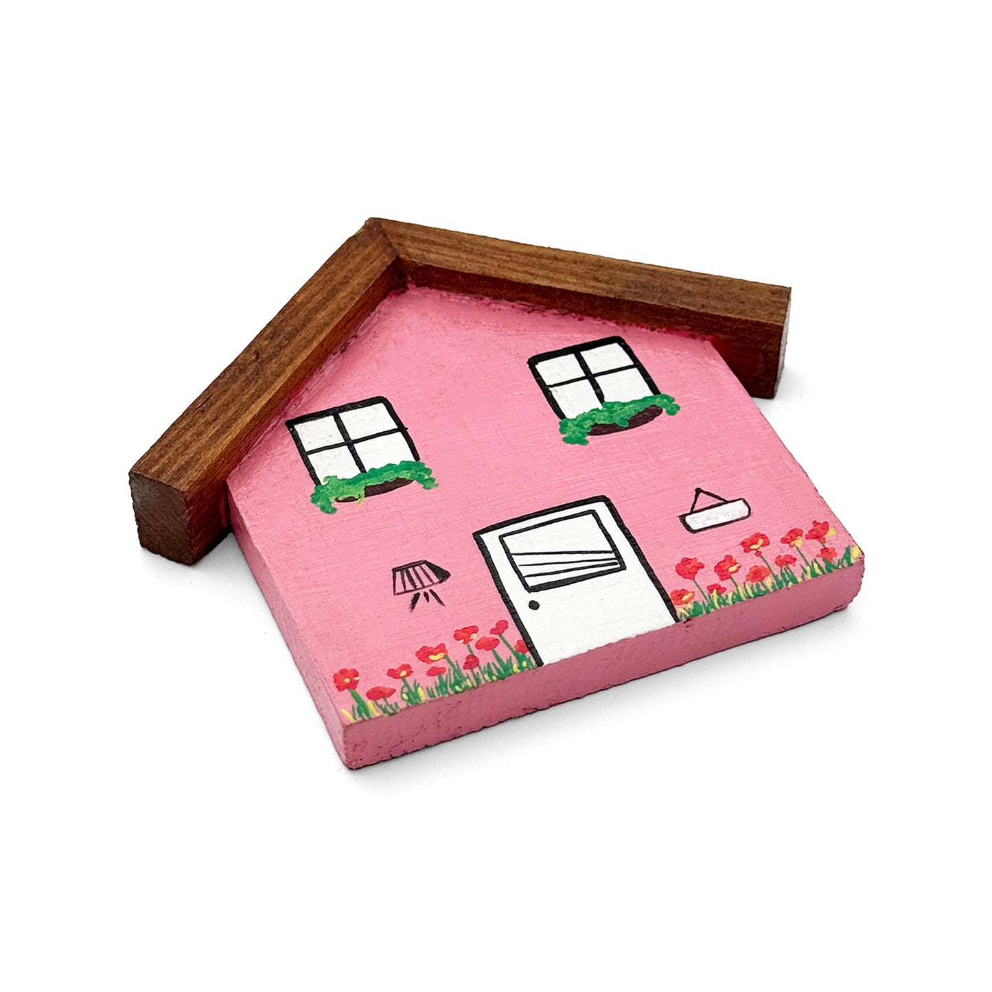 Hand-Painted Wooden Mini Hut Fridge Magnet - Pink
