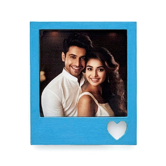 Hand-Painted Wooden Photo Frame Fridge Magnet - Blue