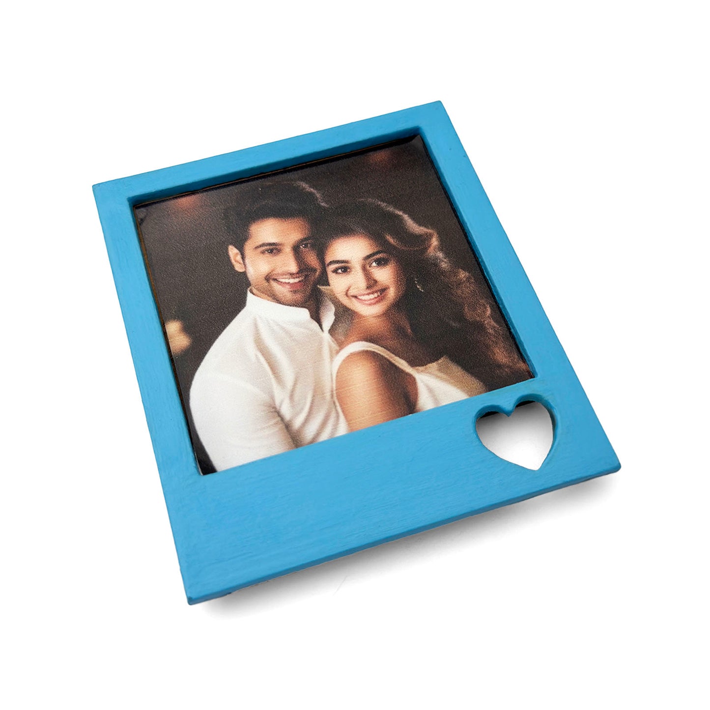 Hand-Painted Wooden Photo Frame Fridge Magnet - Blue