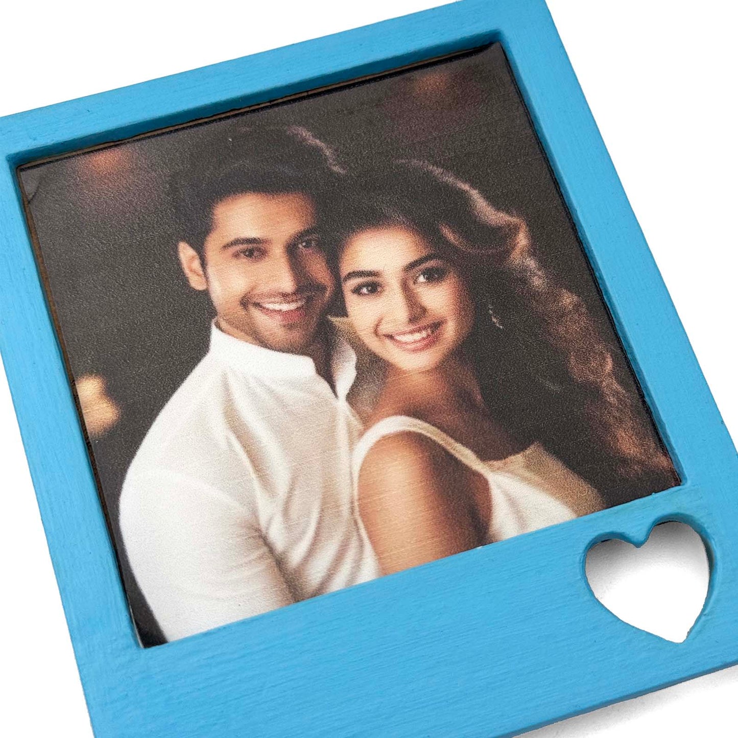 Hand-Painted Wooden Photo Frame Fridge Magnet - Blue