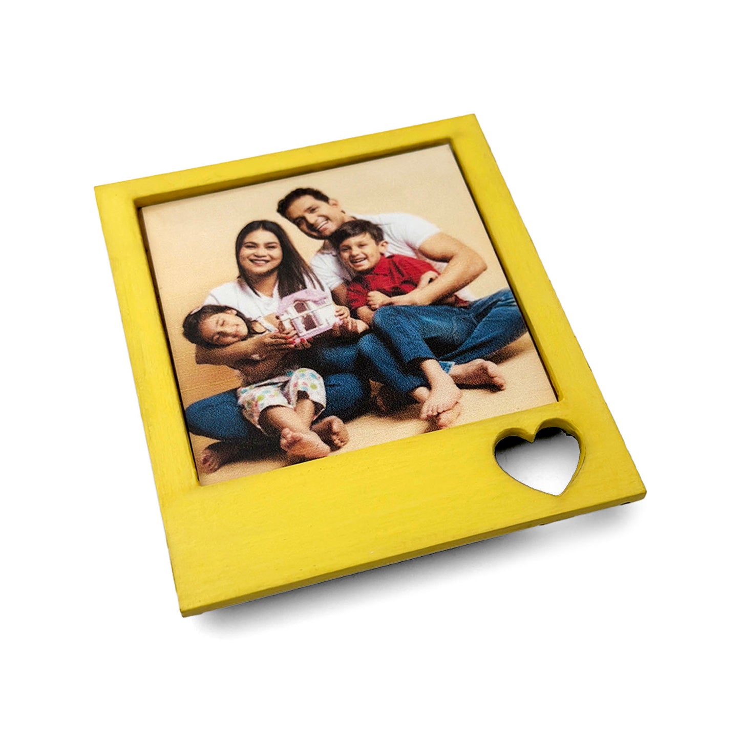 Hand-Painted Wooden Photo Frame Fridge Magnet - Yellow