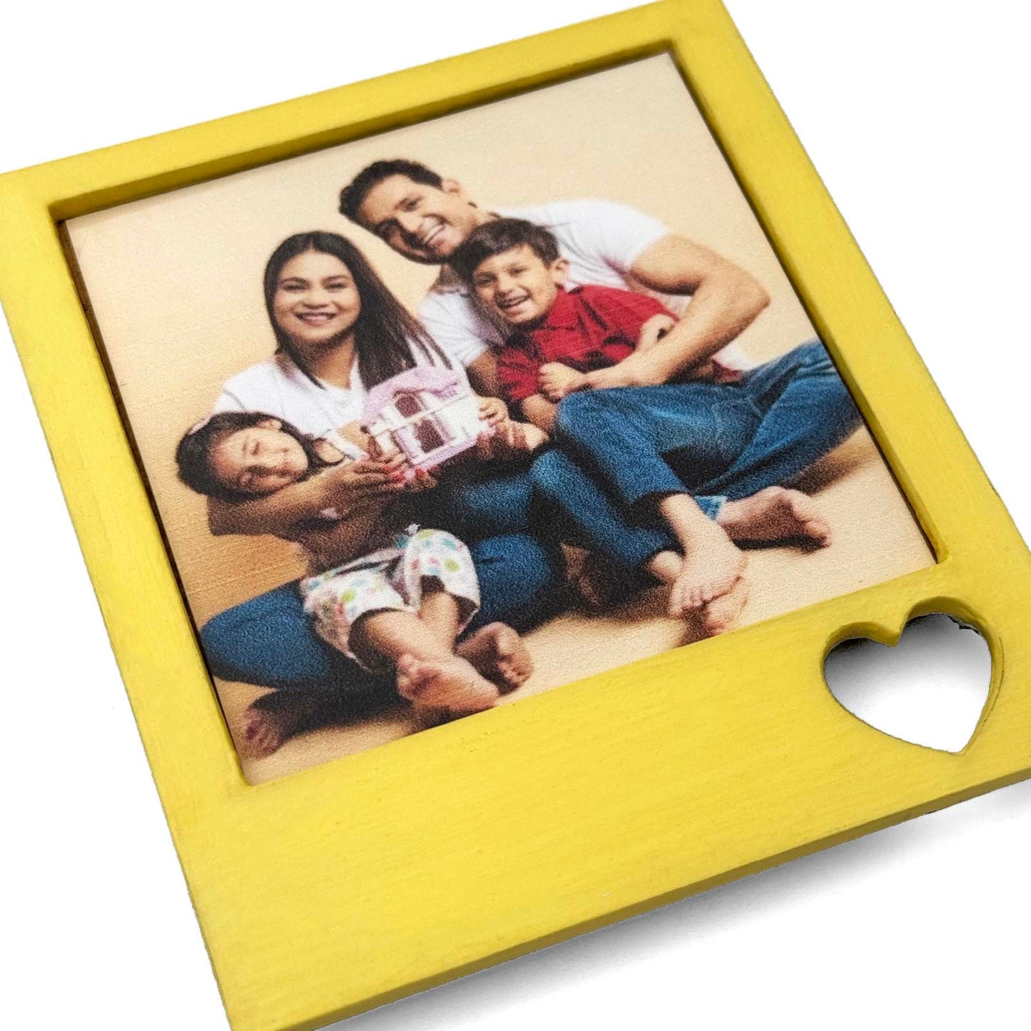 Hand-Painted Wooden Photo Frame Fridge Magnet - Yellow