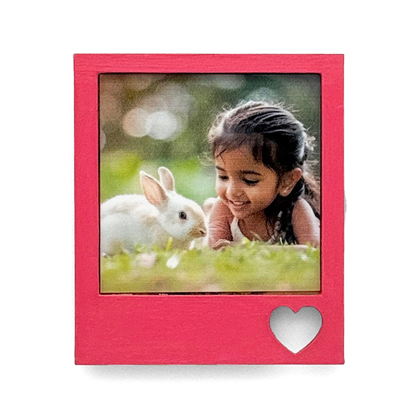 Hand-Painted Wooden Photo Frame Fridge Magnet - Pink