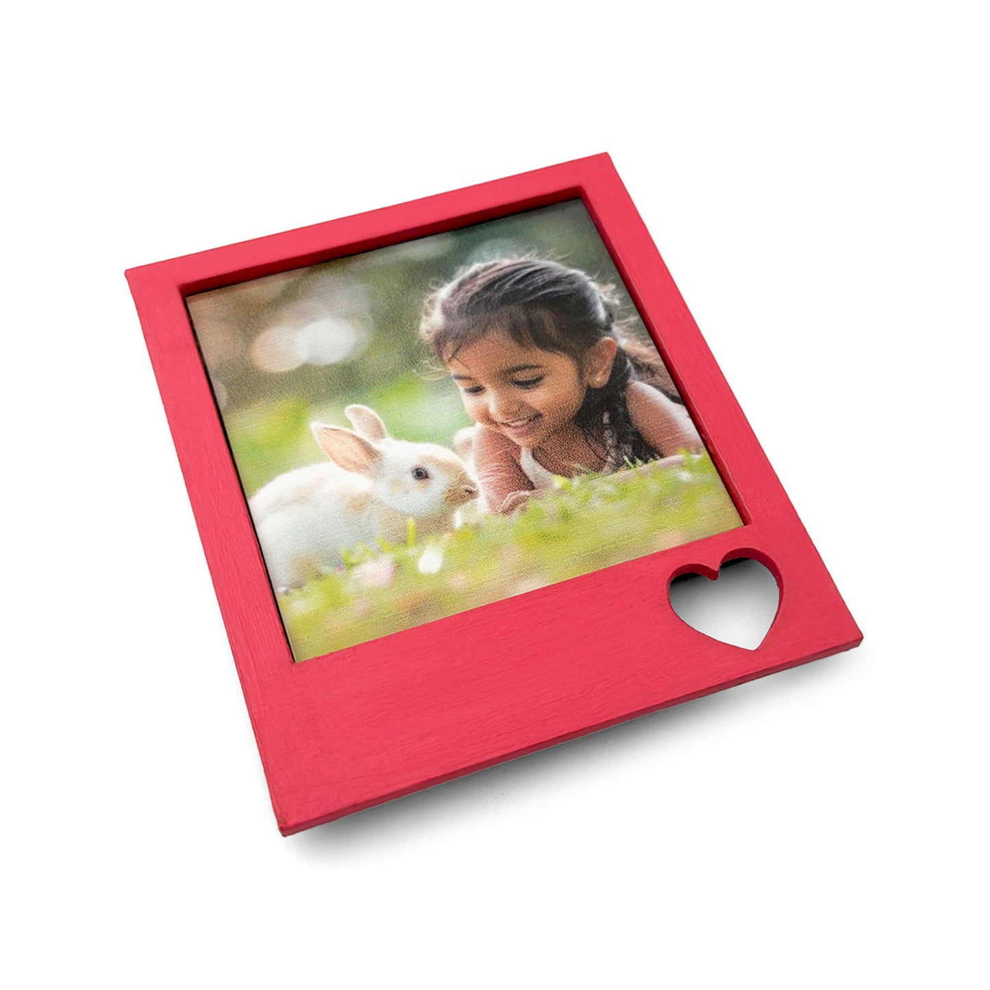 Hand-Painted Wooden Photo Frame Fridge Magnet - Pink