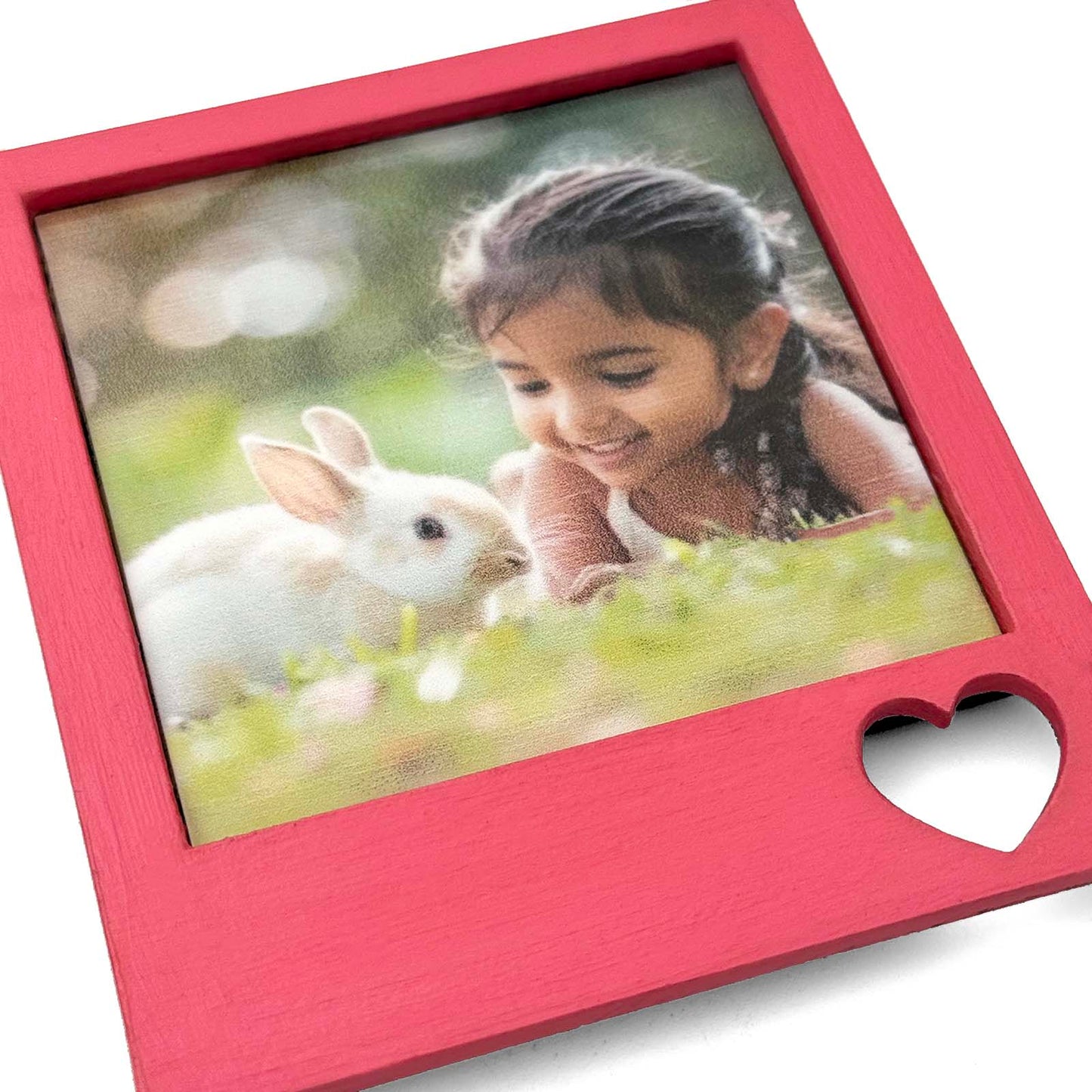 Hand-Painted Wooden Photo Frame Fridge Magnet - Pink