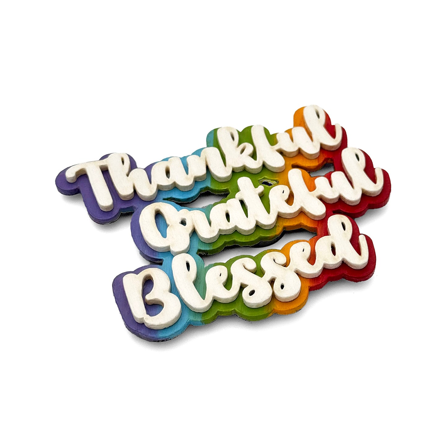 Thankful Grateful Blessed Hand-Painted Wooden Double Layered Fridge Magnet