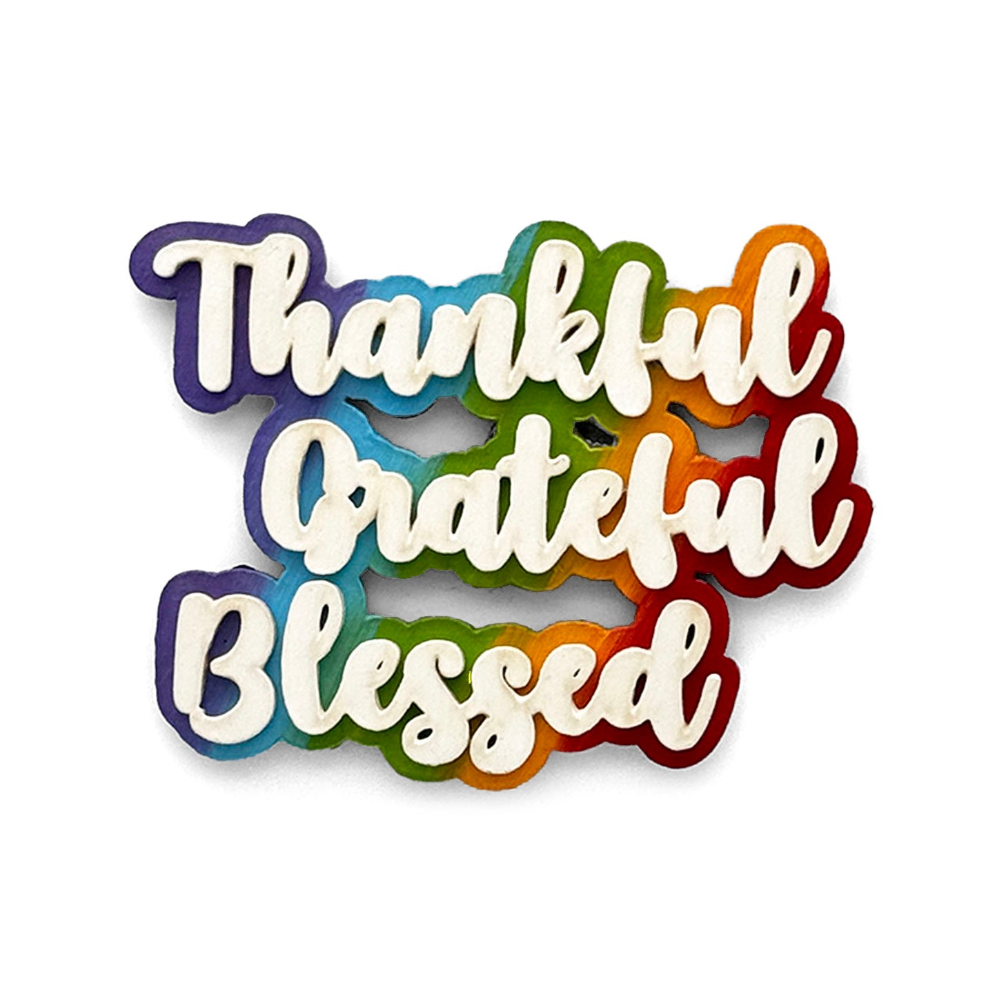 Thankful Grateful Blessed Hand-Painted Wooden Double Layered Fridge Magnet