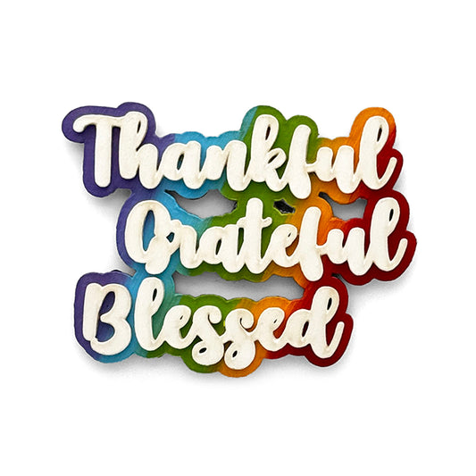 Thankful Grateful Blessed Hand-Painted Wooden Double Layered Fridge Magnet