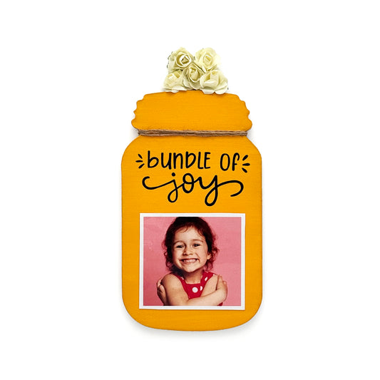 Our Little Bundle Of Joy Hand-Painted Wooden Jar Fridge Magnet With Photo - Yellow