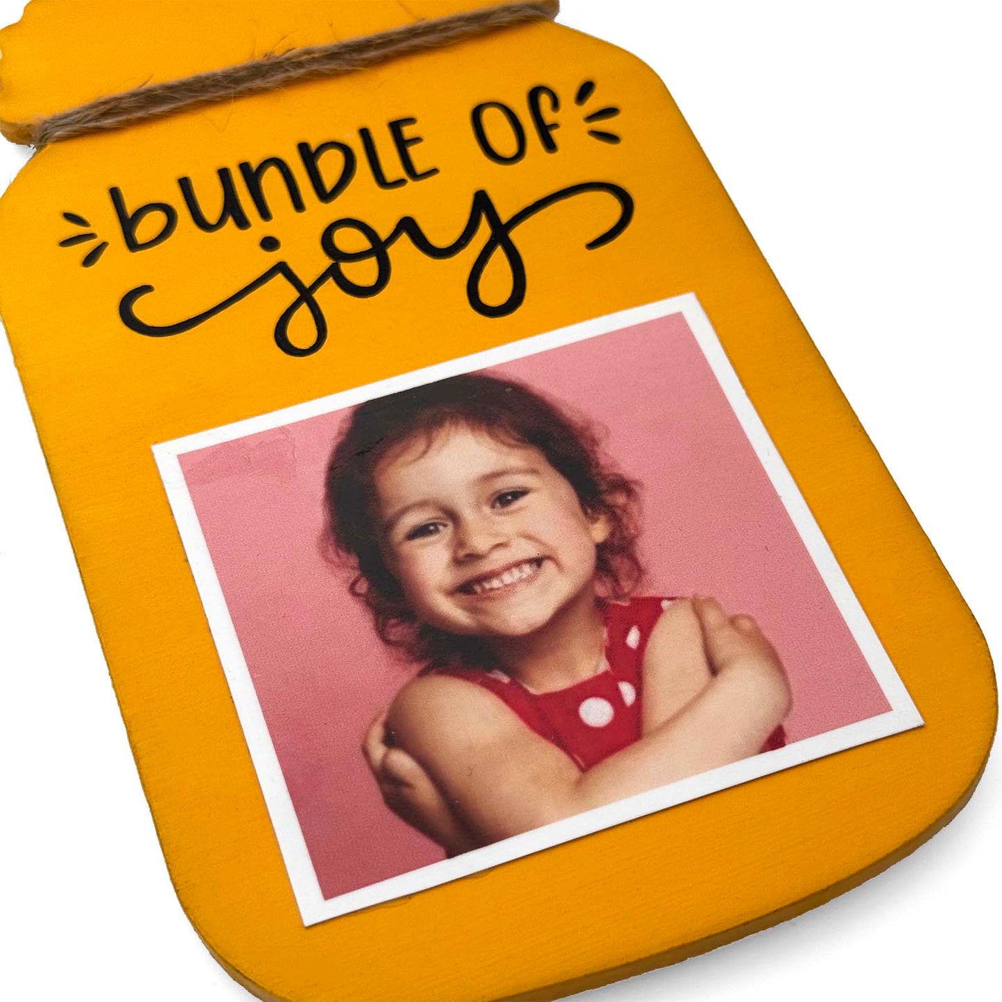 Our Little Bundle Of Joy Hand-Painted Wooden Jar Fridge Magnet With Photo - Yellow