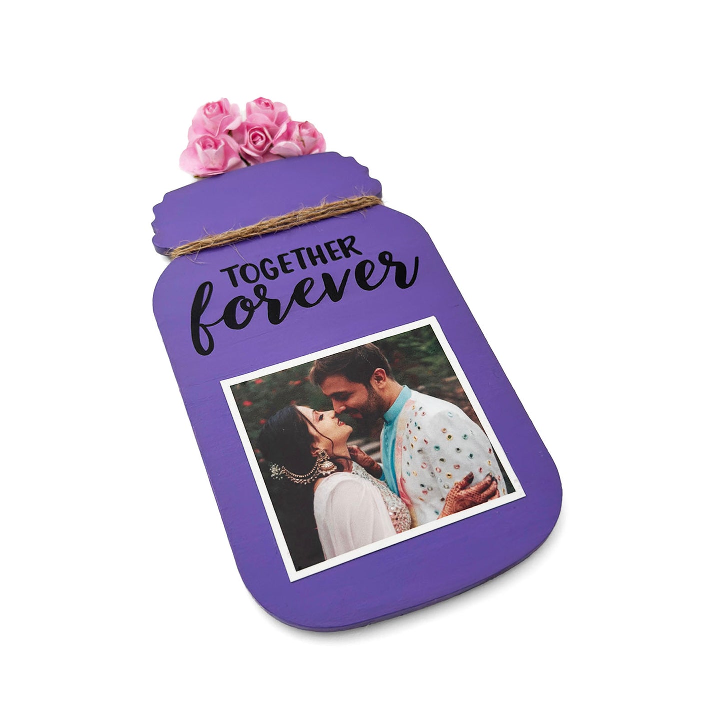 Together Forever Hand-Painted Wooden Jar Fridge Magnet With Photo - Purple