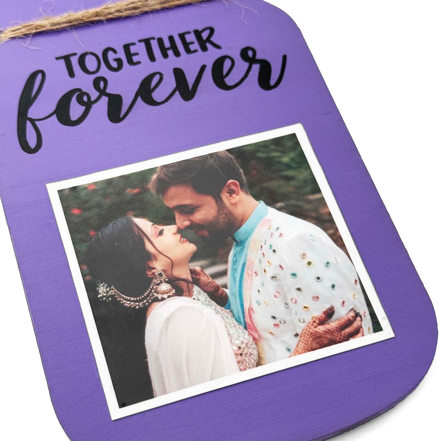 Together Forever Hand-Painted Wooden Jar Fridge Magnet With Photo - Purple