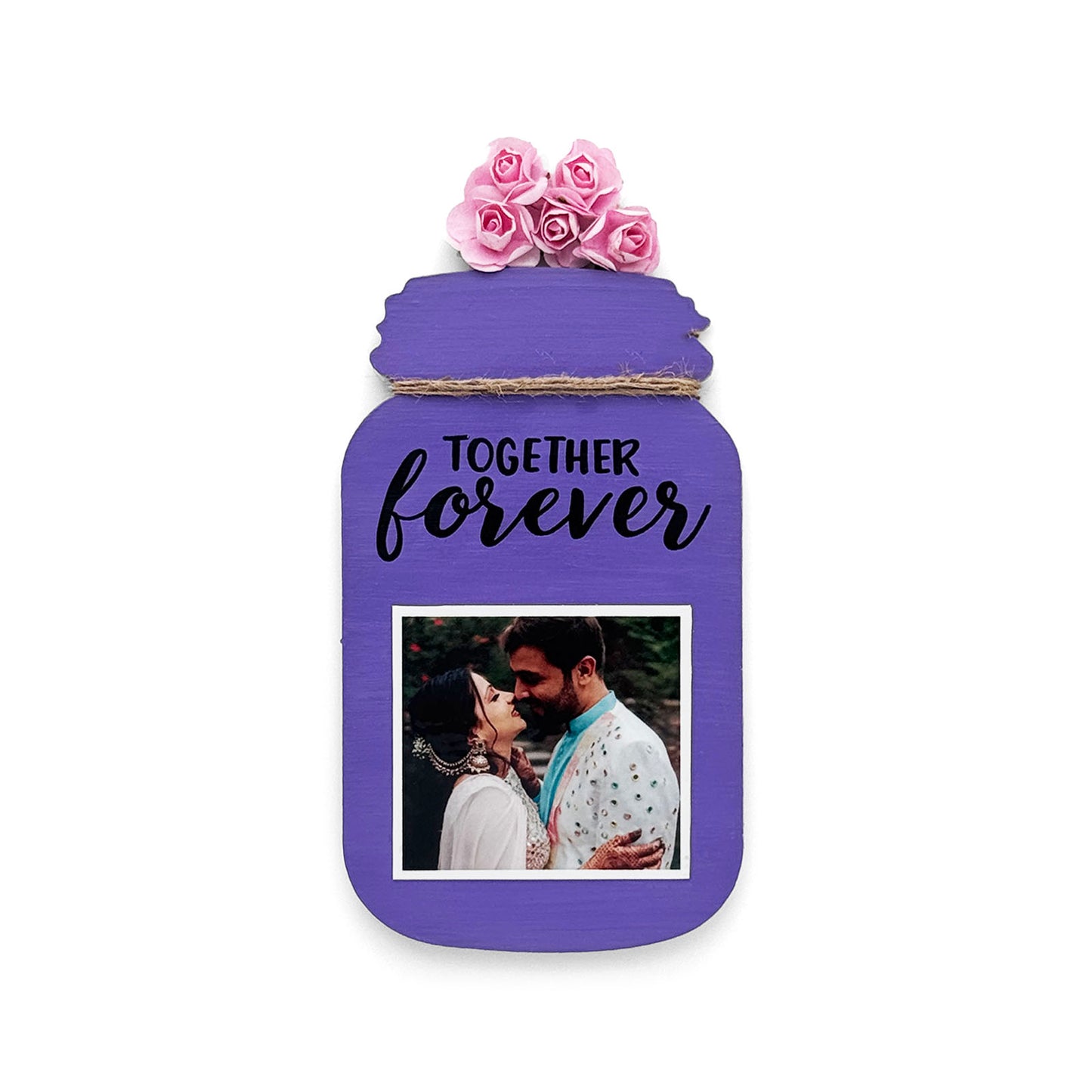 Together Forever Hand-Painted Wooden Jar Fridge Magnet With Photo - Purple