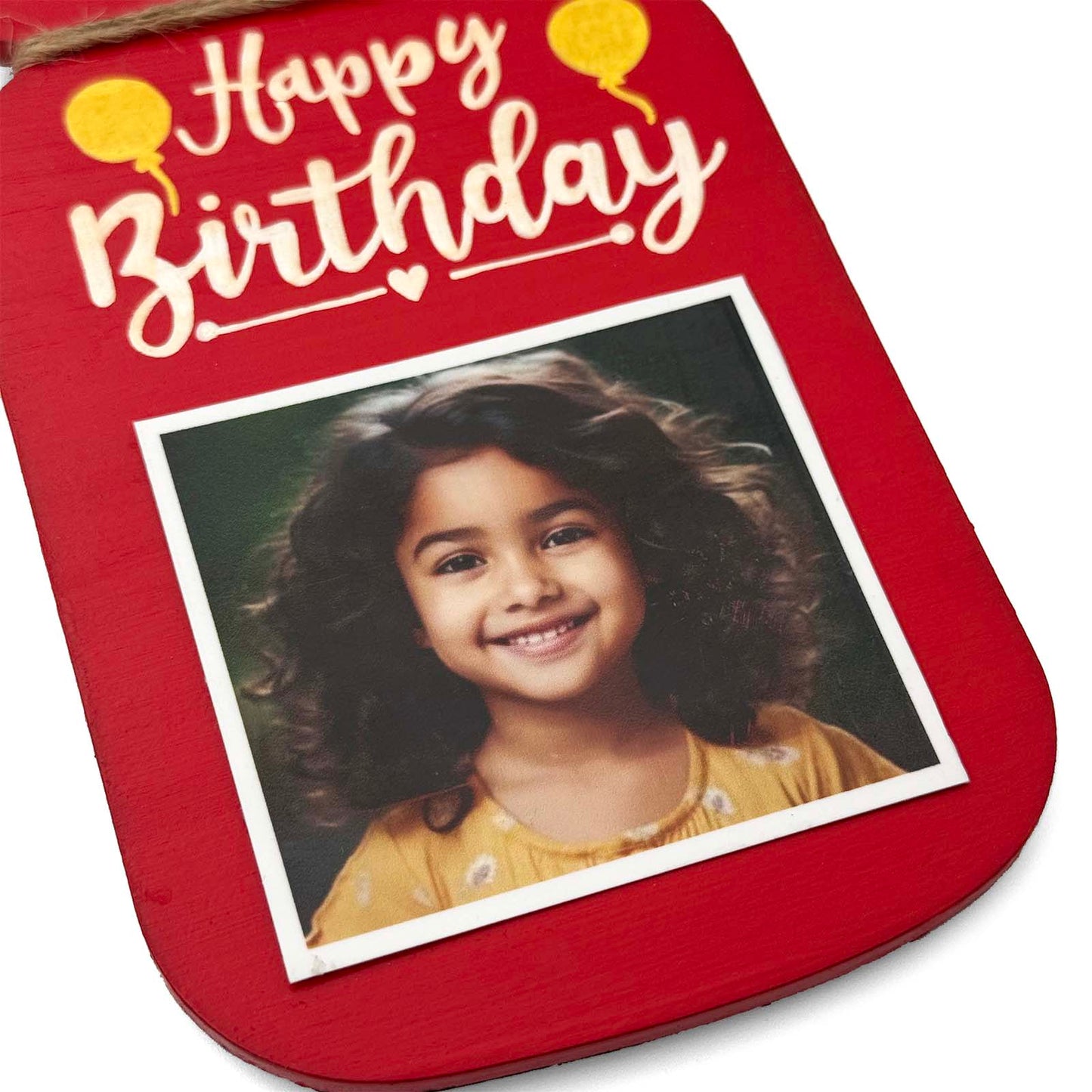 Happy Birthday Hand-Painted Wooden Jar Fridge Magnet With Photo - Red