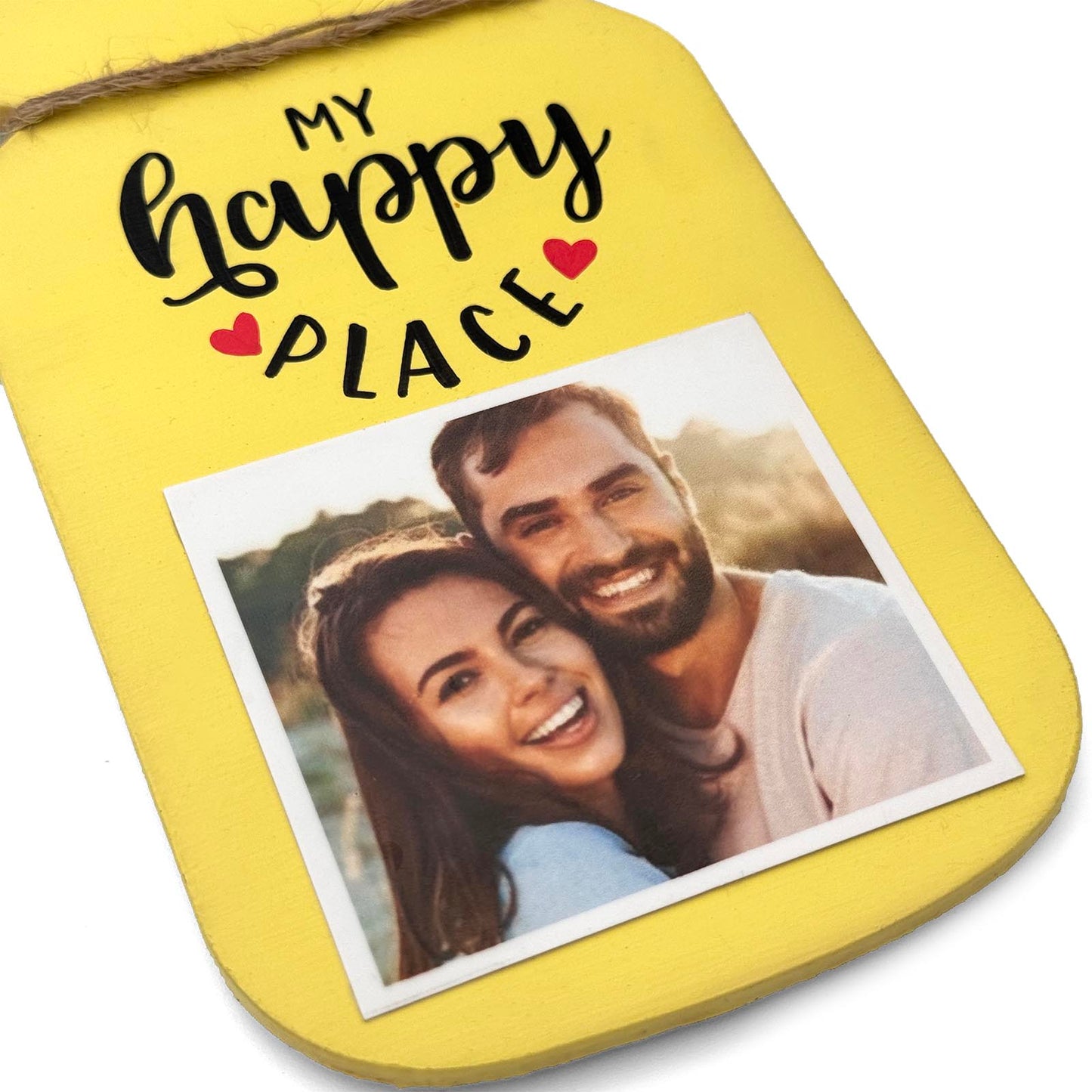 My Happy Place Hand-Painted Wooden Jar Fridge Magnet With Photo - Yellow
