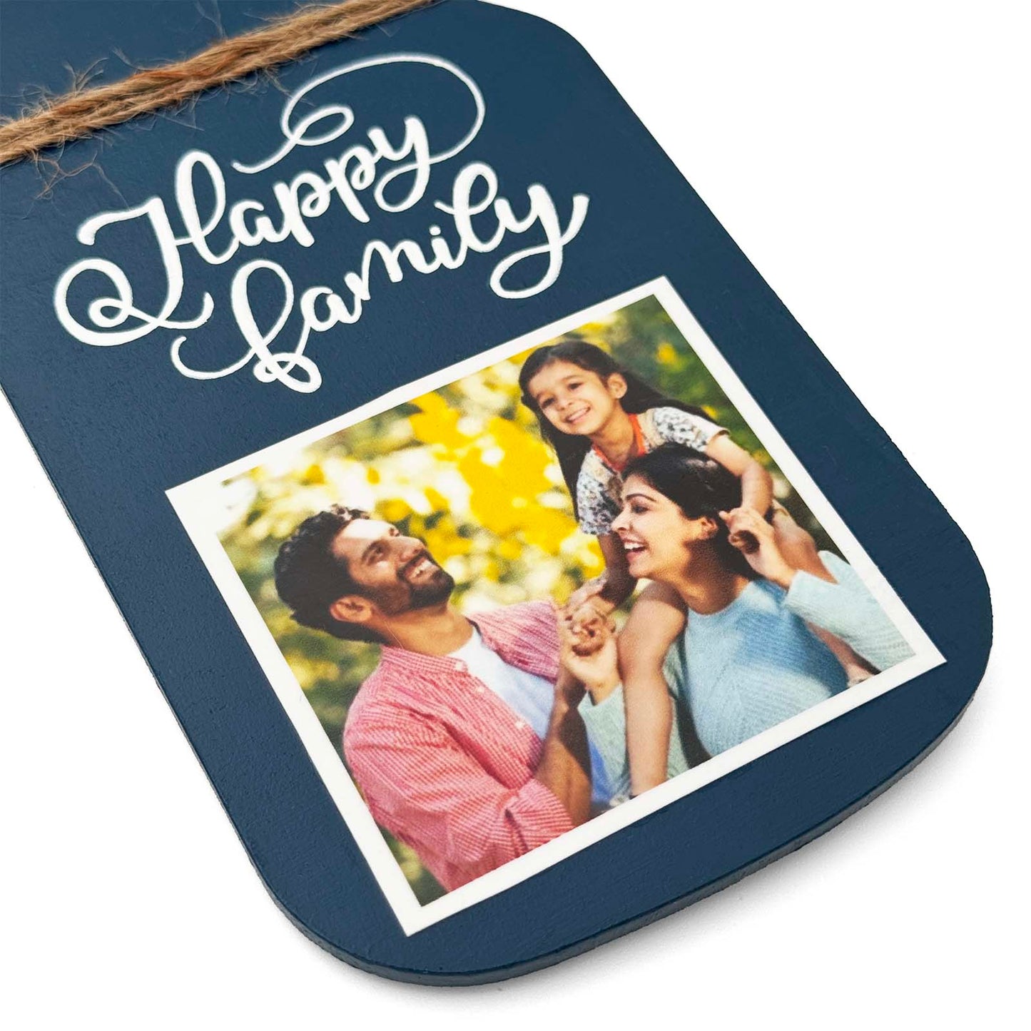 Happy Family Hand-Painted Wooden Jar Fridge Magnet With Photo - Dark Blue