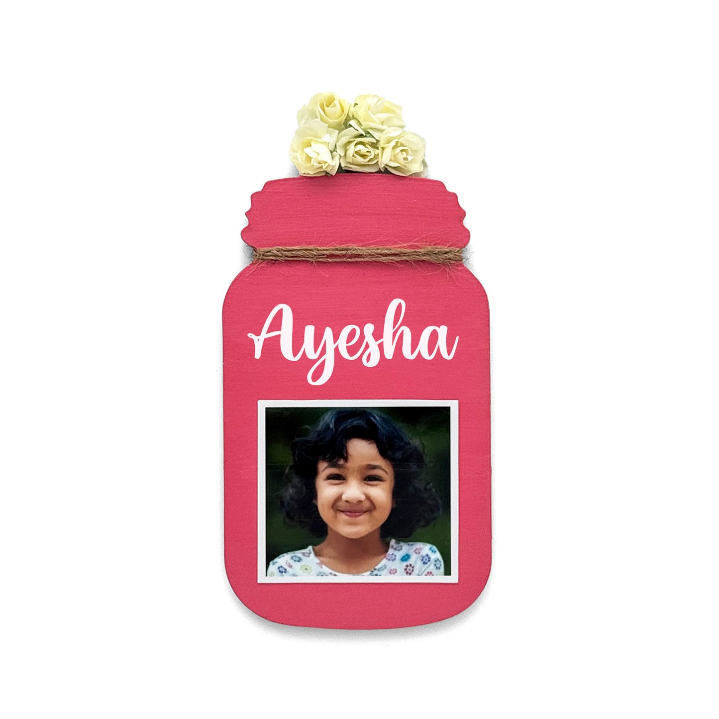 Personalised Hand-Painted Wooden Jar Fridge Magnet With Photo - Pink