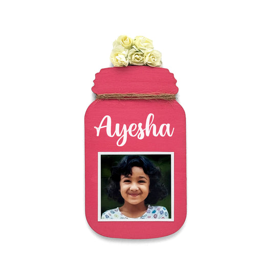 Personalised Hand-Painted Wooden Jar Fridge Magnet With Photo - Pink