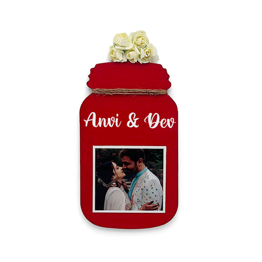 Personalised Hand-Painted Wooden Jar Fridge Magnet With Photo - Red