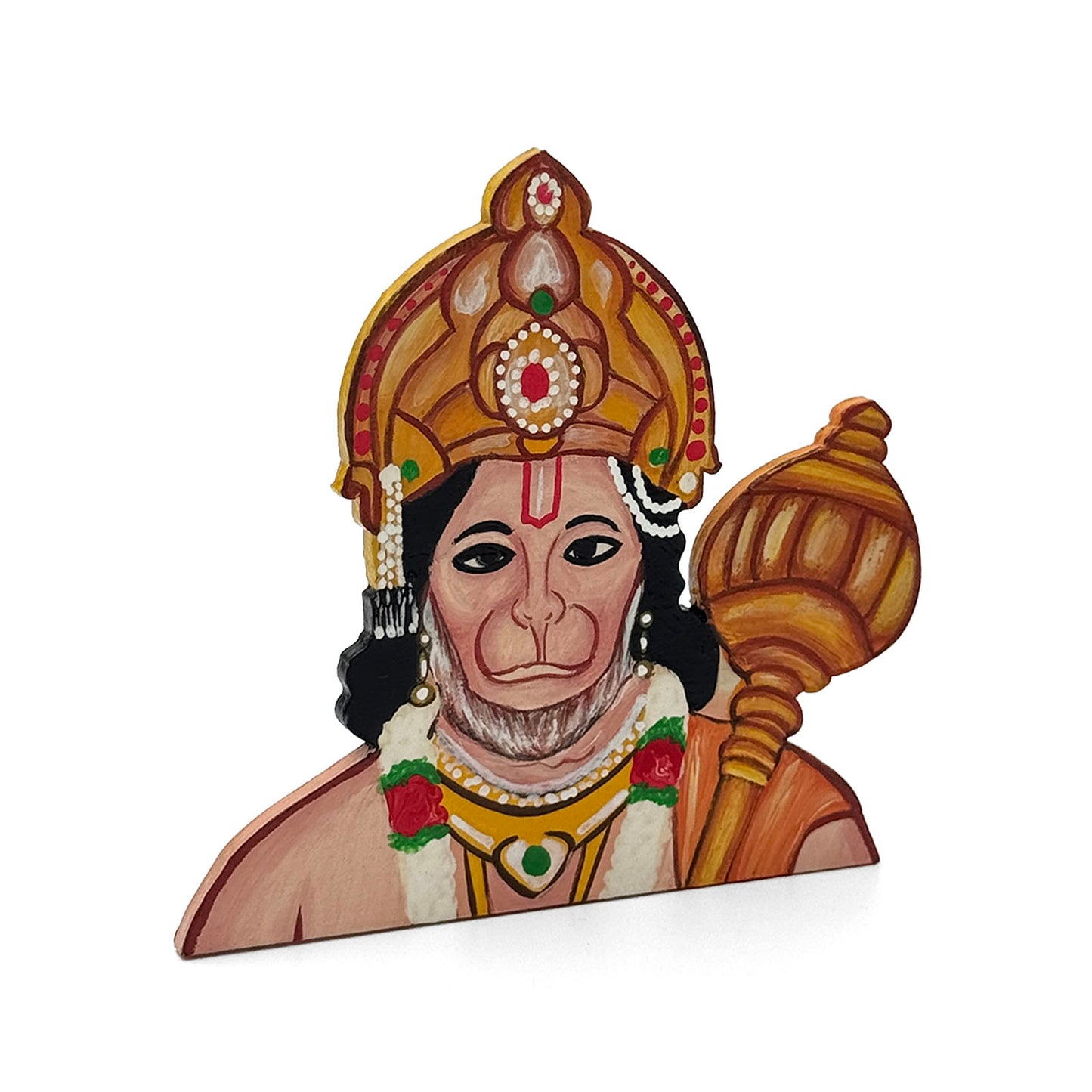 Hanuman Ji Face Hand-Painted Wooden Fridge Magnet