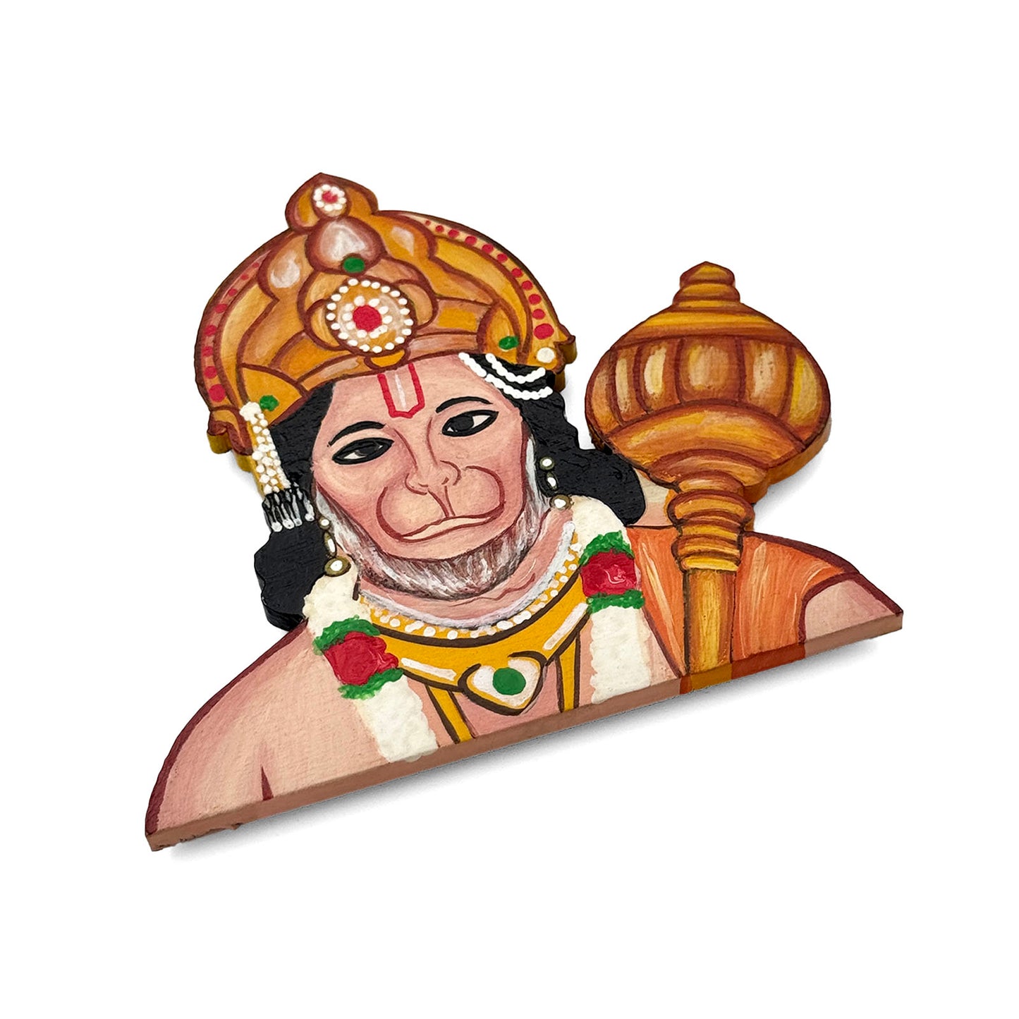 Hanuman Ji Face Hand-Painted Wooden Fridge Magnet