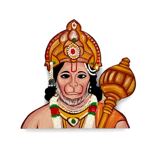 Hanuman Ji Face Hand-Painted Wooden Fridge Magnet