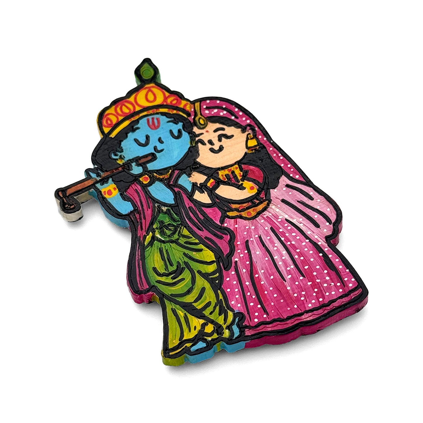 Radha Krishna Hand-Painted Wooden Fridge Magnet
