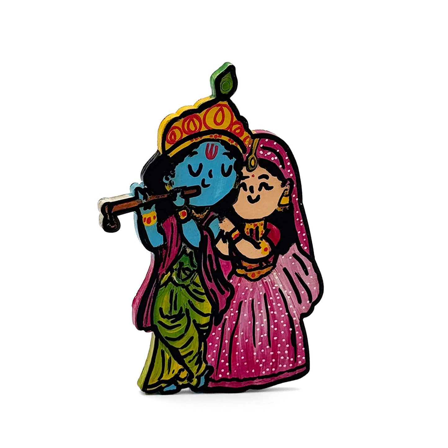 Radha Krishna Hand-Painted Wooden Fridge Magnet