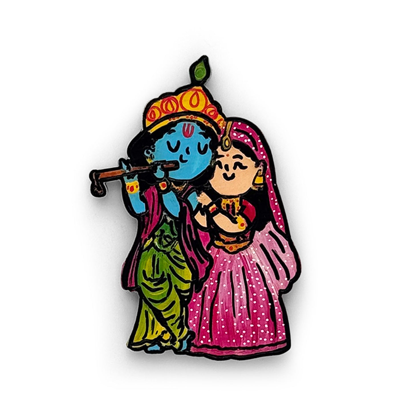 Radha Krishna Hand-Painted Wooden Fridge Magnet