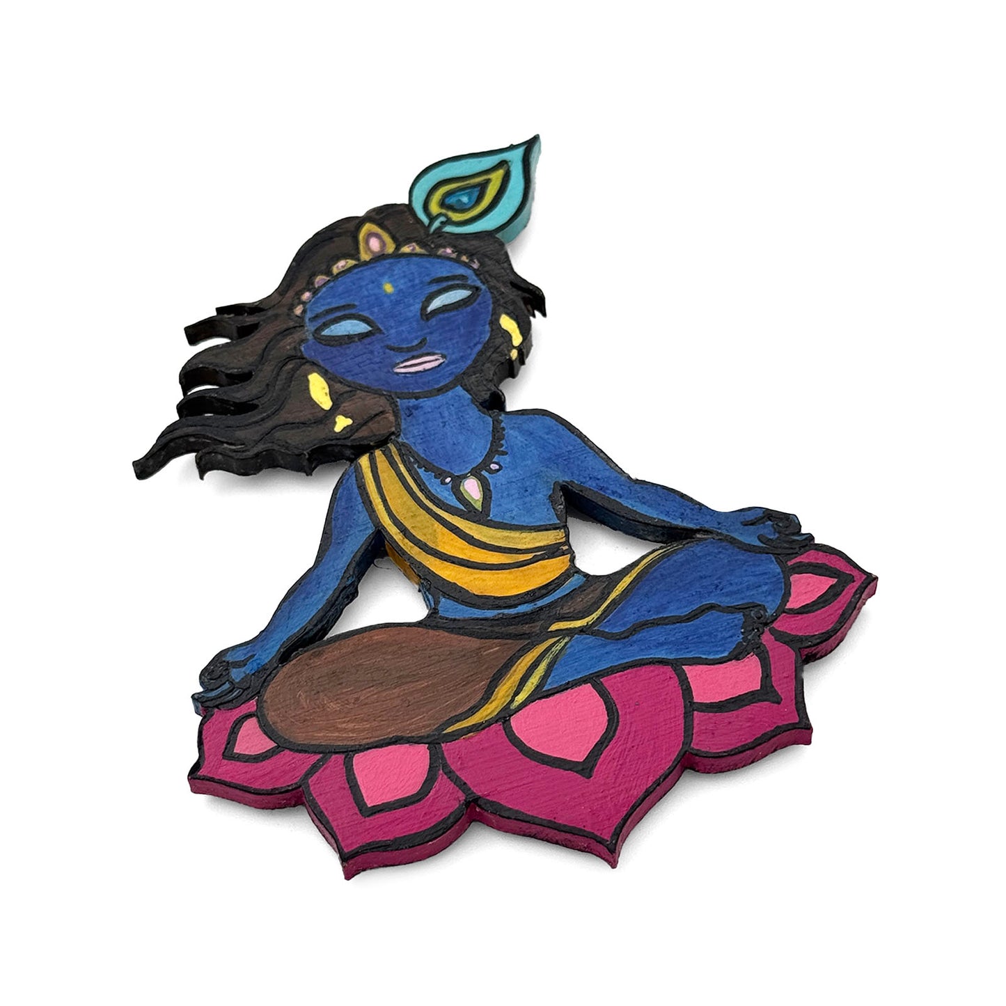 Lord Krishna Hand-Painted Wooden Fridge Magnet