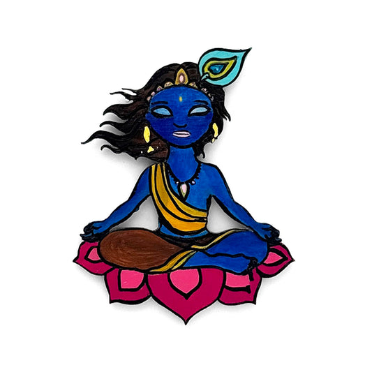 Lord Krishna Hand-Painted Wooden Fridge Magnet