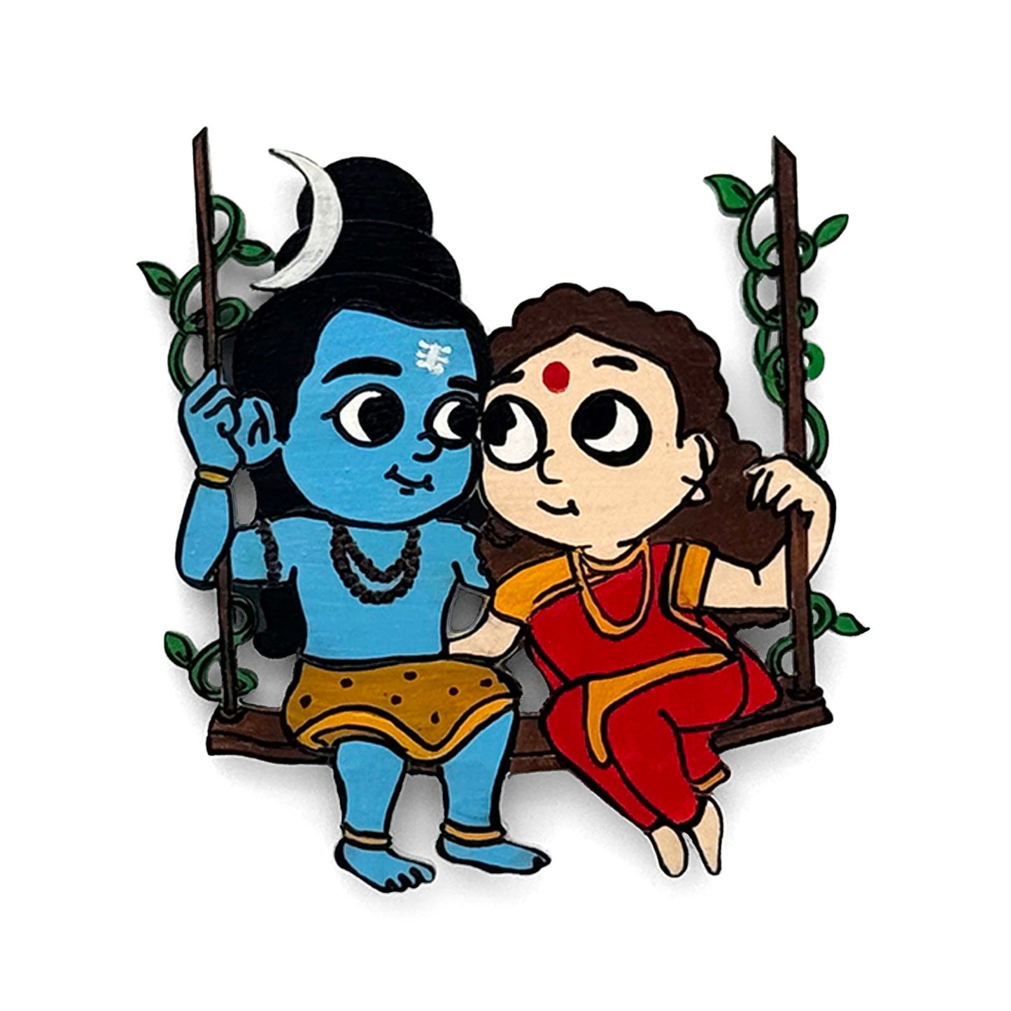 Little Shiv Parvati Hand-Painted Wooden Fridge Magnet