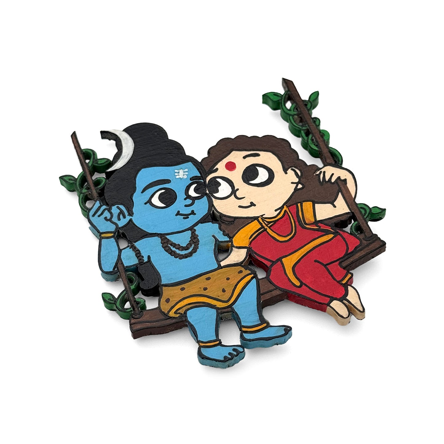 Little Shiv Parvati Hand-Painted Wooden Fridge Magnet