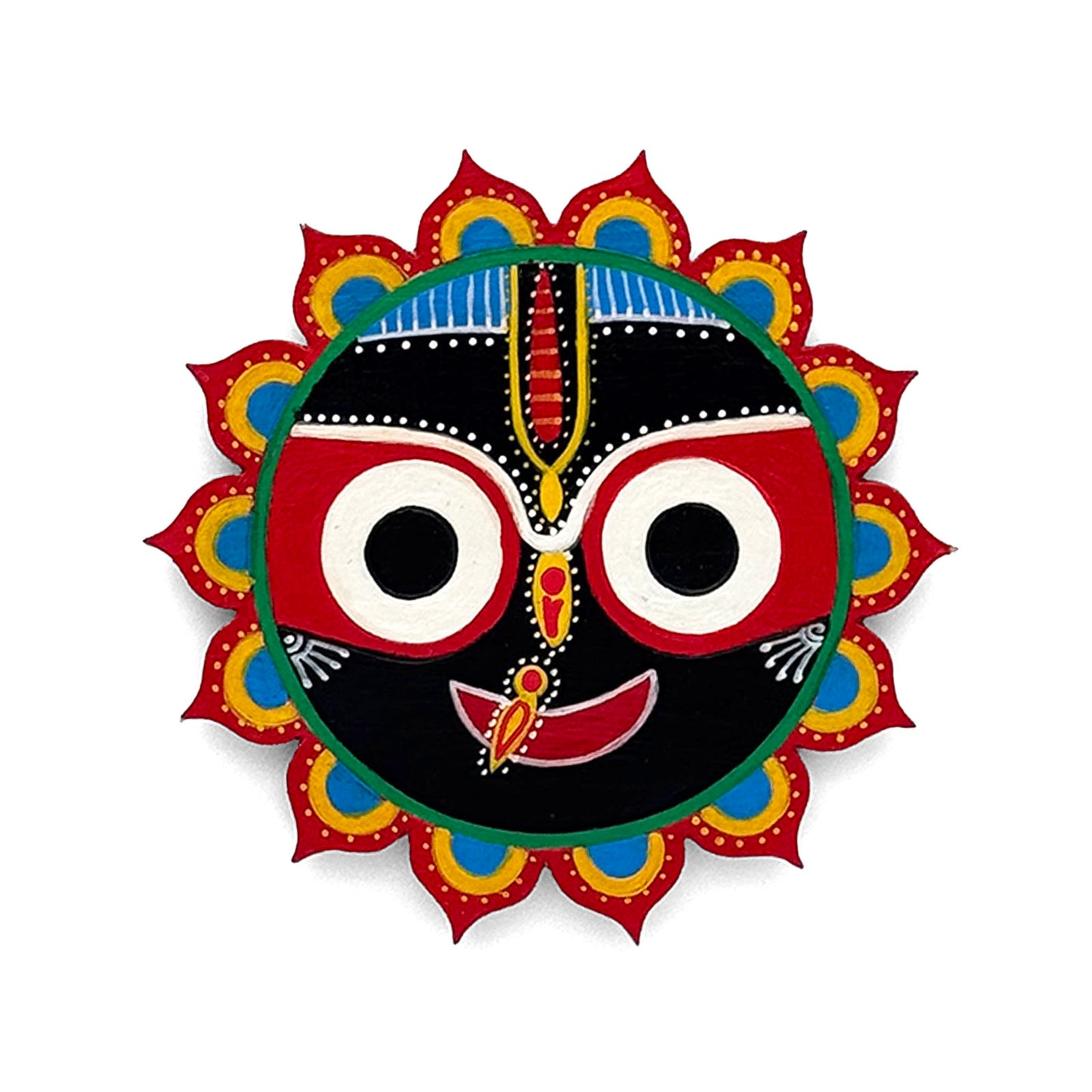 Lord Jagannath Face Hand-Painted Wooden Fridge Magnet
