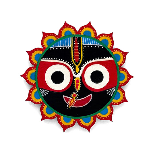 Lord Jagannath Face Hand-Painted Wooden Fridge Magnet
