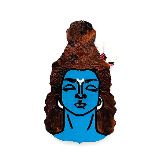 Lord Shiva Face Hand-Painted Wooden Fridge Magnet