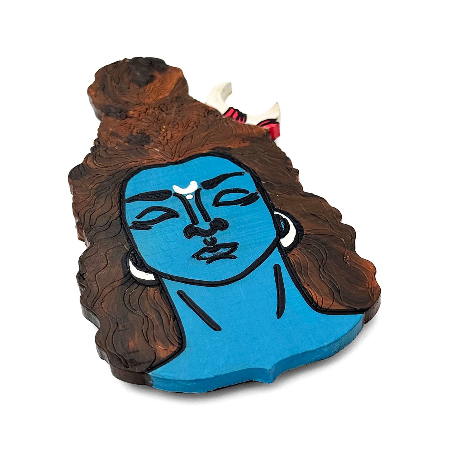 Lord Shiva Face Hand-Painted Wooden Fridge Magnet