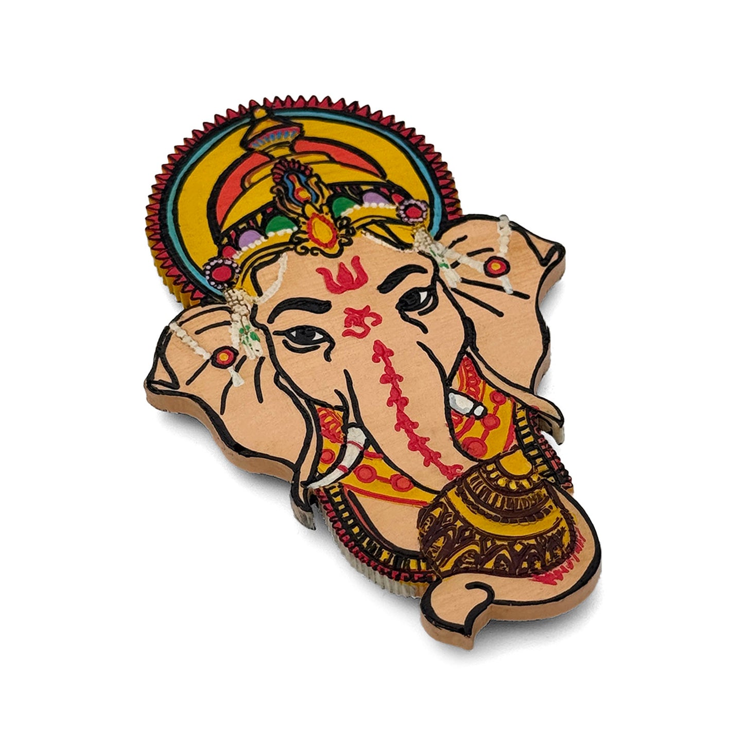 Ganesha Face Hand-Painted Wooden Fridge Magnet
