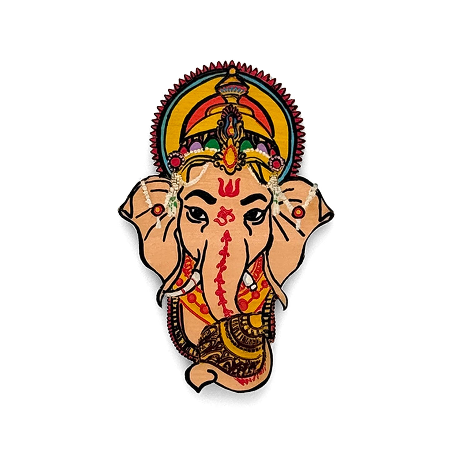 Ganesha Face Hand-Painted Wooden Fridge Magnet
