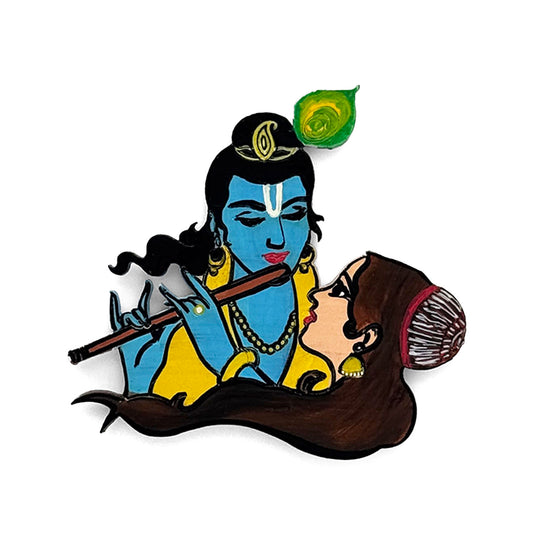 Radha Krishna Face Hand-Painted Wooden Fridge Magnet
