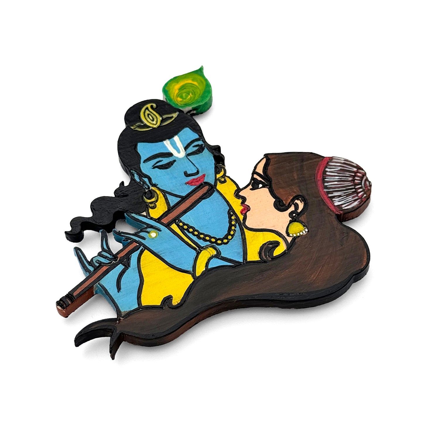 Radha Krishna Face Hand-Painted Wooden Fridge Magnet