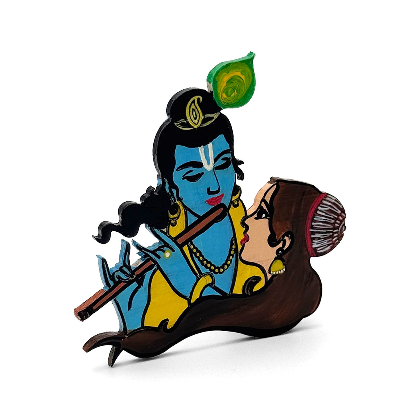 Radha Krishna Face Hand-Painted Wooden Fridge Magnet