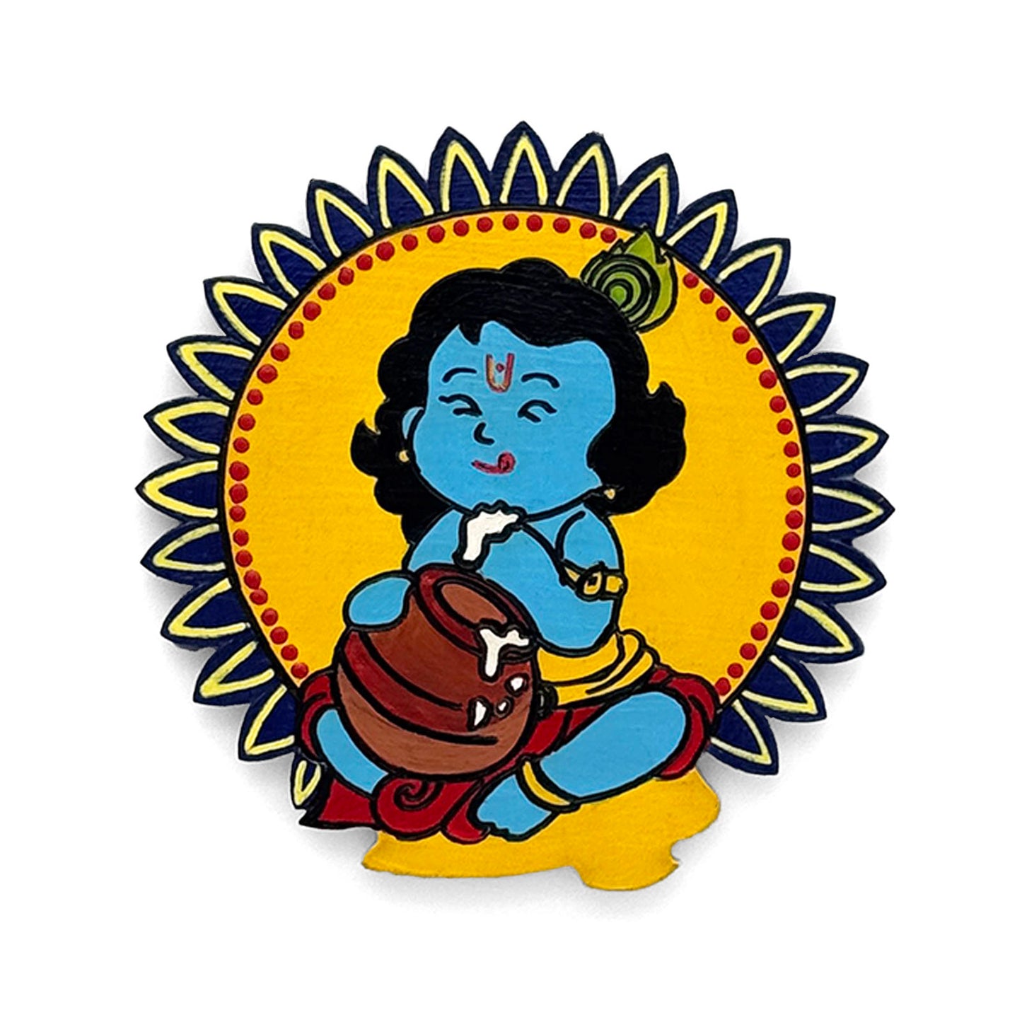 Little Krishna Eating Butter Hand-Painted Wooden Fridge Magnet