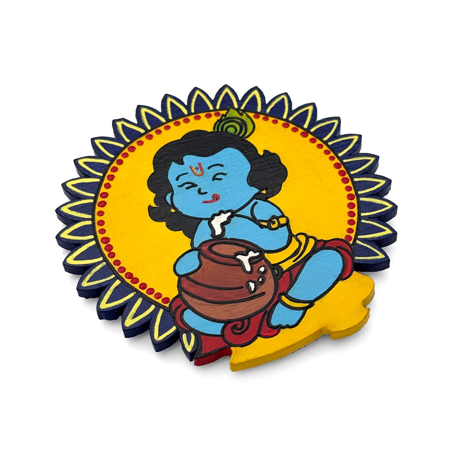 Little Krishna Eating Butter Hand-Painted Wooden Fridge Magnet