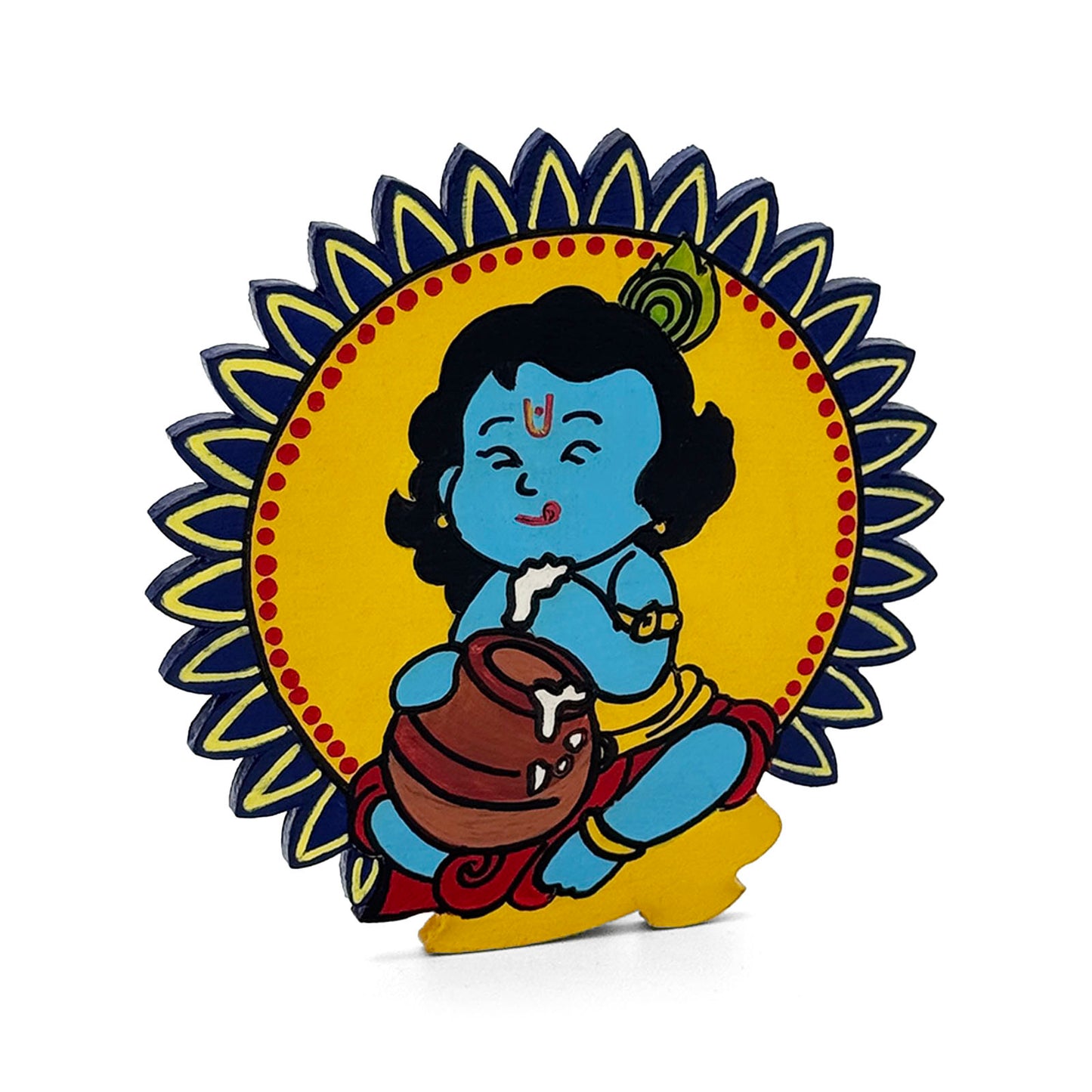 Little Krishna Eating Butter Hand-Painted Wooden Fridge Magnet