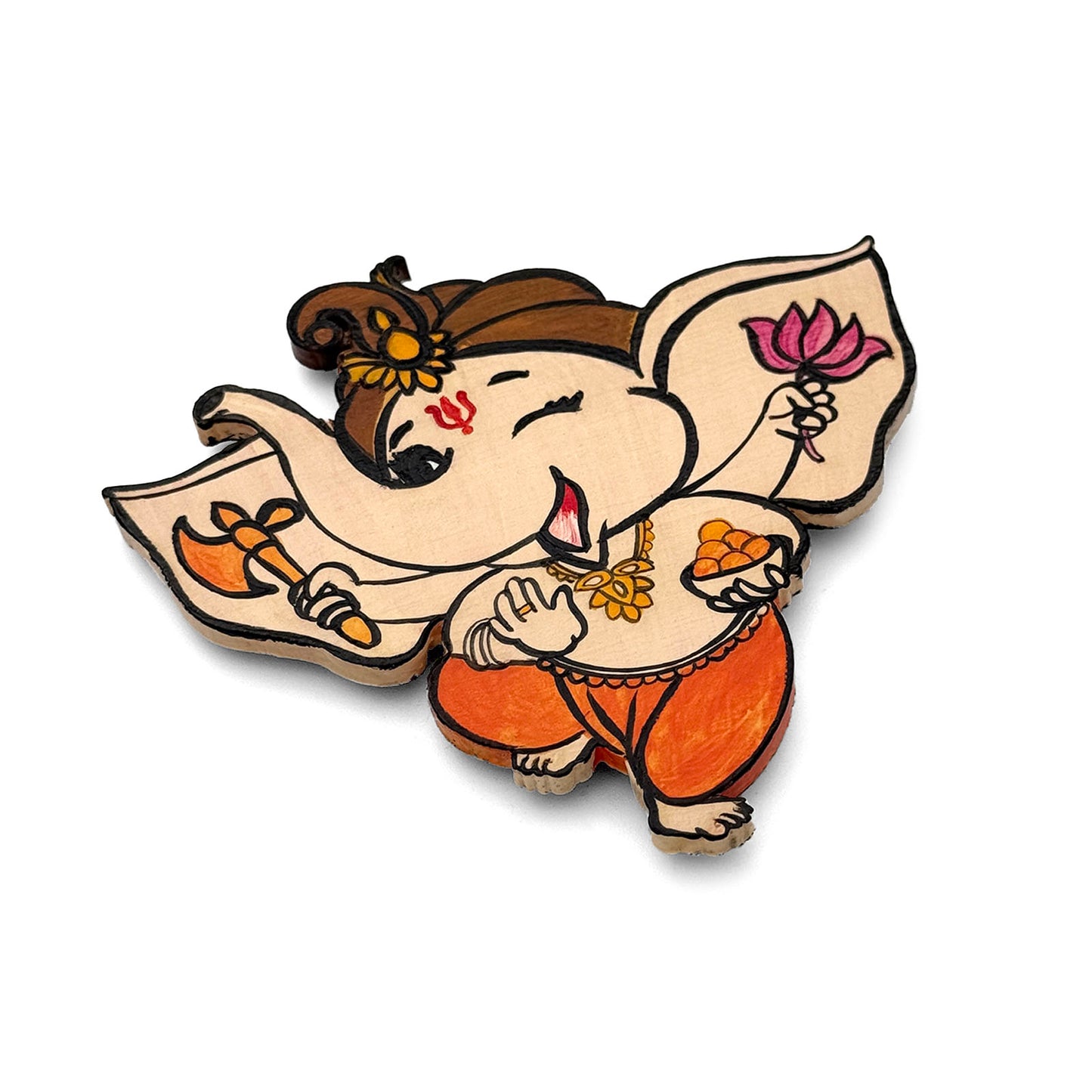 Baby Ganesha Hand-Painted Wooden Fridge Magnet