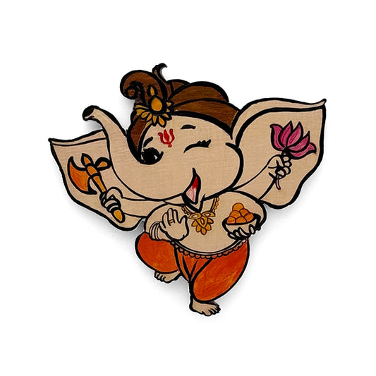 Baby Ganesha Hand-Painted Wooden Fridge Magnet